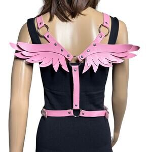 Angel Wings Pink Body Waist Belt Adjustable Faux Leather Cosplay Punk Cutegoth